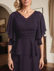 A-line V-Neck Floor-Length Chiffon Mother of the Bride Dress With Pleated Beading