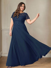 Dark Navy A-Line Boatneck Sequins Chiffon Dress