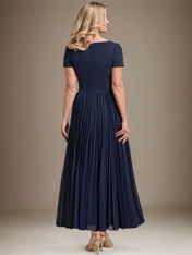 A-line Square Ankle-Length Chiffon Mother of the Bride Dress With Pleated