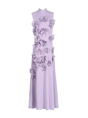 Onions Purple Rose Flower Maxi Dress