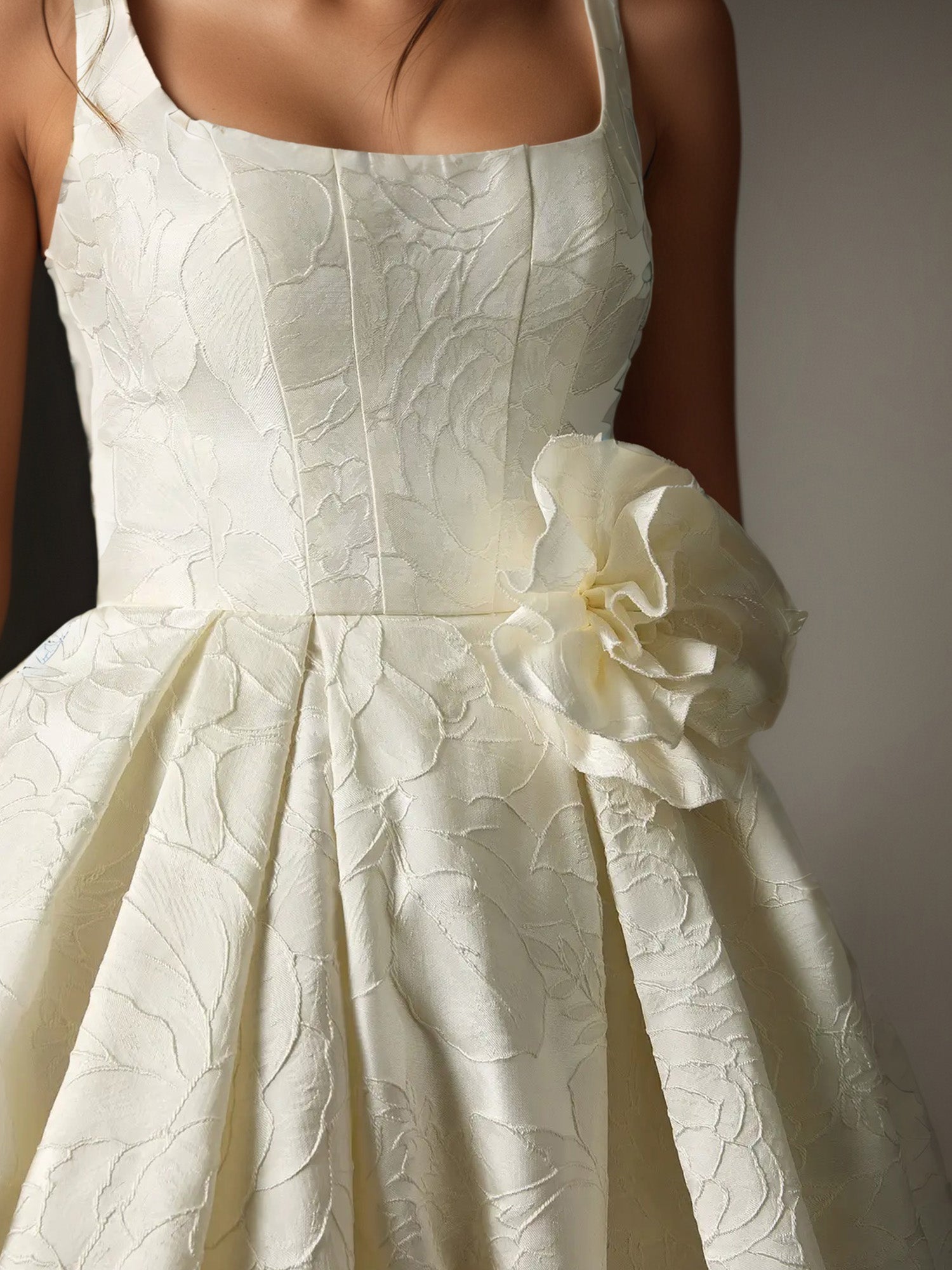 White Ball-Gown with Pockets Floral Jacquard Wedding Dress