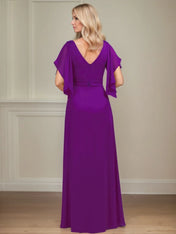 A Line V Neck Appliqued Floor Length Mother of the Bride Dress with Ruffles