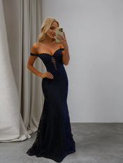Sparkly Off the Shoulder Mermaid Corset Long Prom Dress