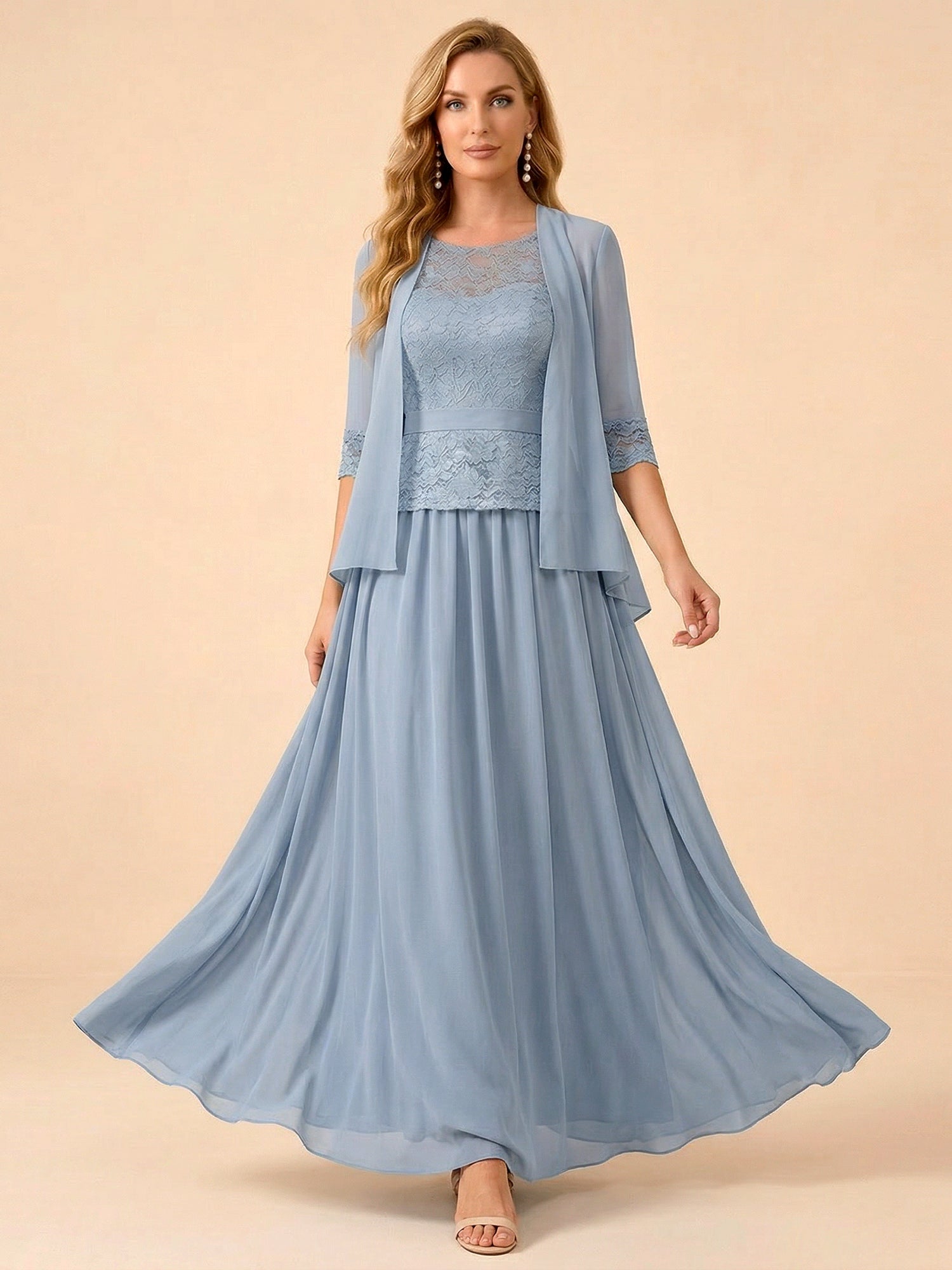 Lace Peplum Chiffon A-Line Mother of the Bride Dress with Matching Jacket
