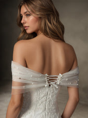 White Mermaid Sequins Stretch Crepe Wedding Dress