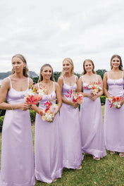 Sheath Spaghetti Straps Cutout Long Bridesmaid Dresses