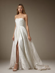 White A-Line Strapless Floral Jacquard Wedding Dress