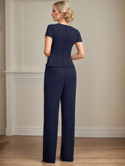 Separates Jumpsuit/Pantsuit V-Neck Floor-Length Chiffon Mother of the Bride Dress