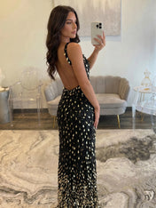 Mermaid V-Neck Backless Long Tight Sequin Prom Dress