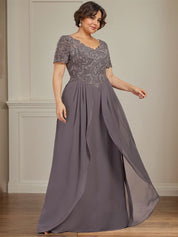 A-line V-Neck Floor-Length Chiffon Lace Mother of the Bride Dress