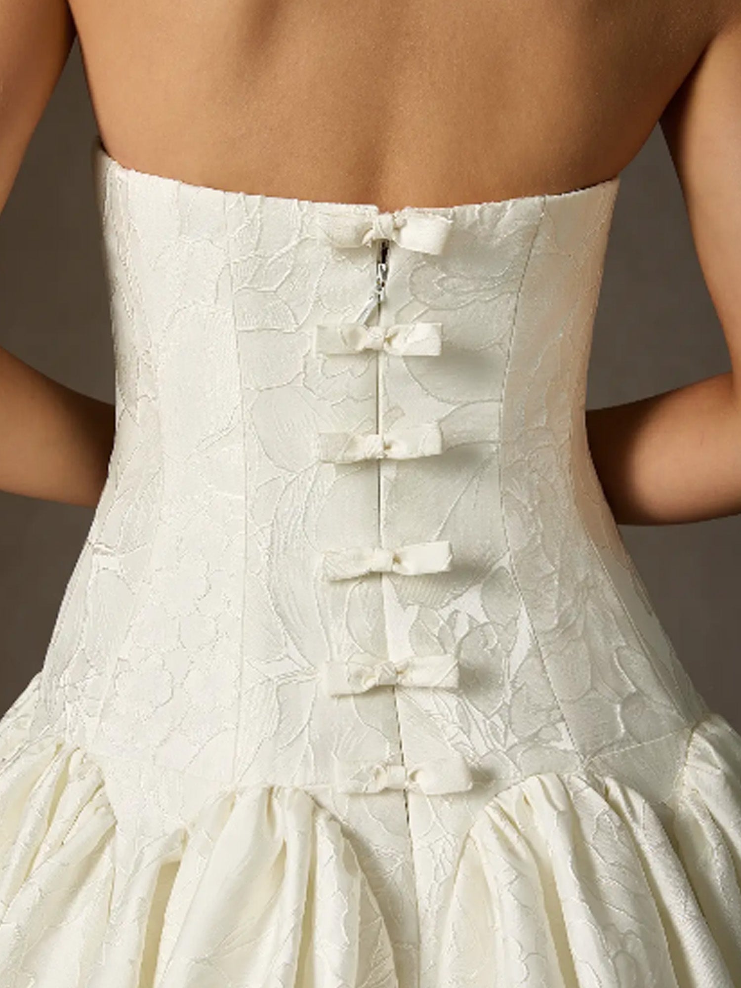 White Ball-Gown Strapless Floral Jacquard Wedding Dress