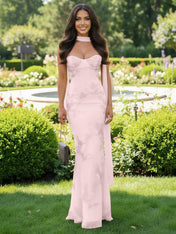 Spaghetti Straps Floral Embroidered Corset Mermaid Long Prom Dress
