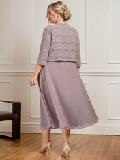 A-line Scoop Tea-Length Chiffon Mother of the Bride Dress With Pleated