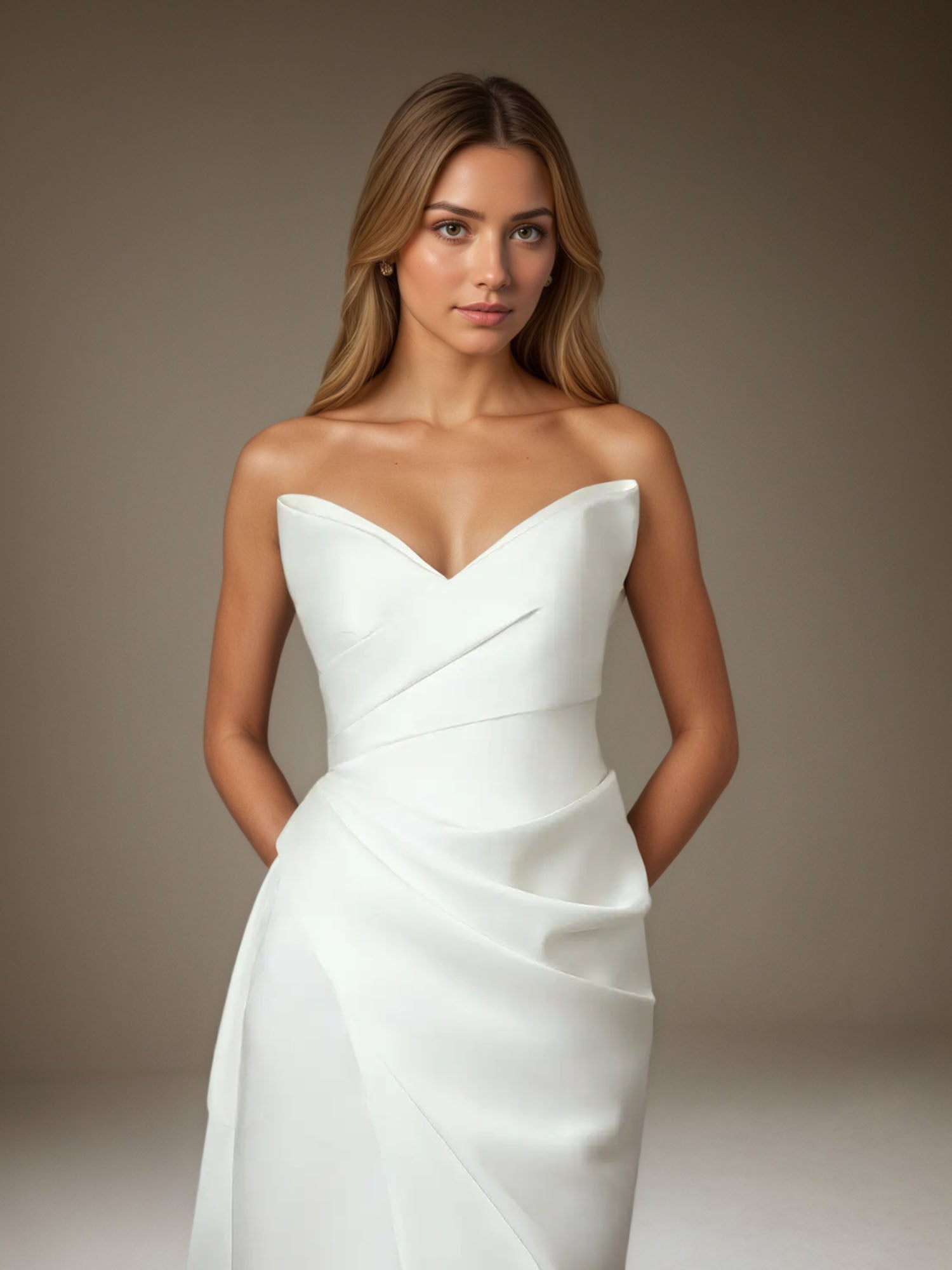 White Mermaid Strapless Double Faced Satin Wedding Dress