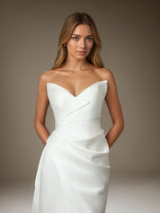 White Mermaid Strapless Double Faced Satin Wedding Dress