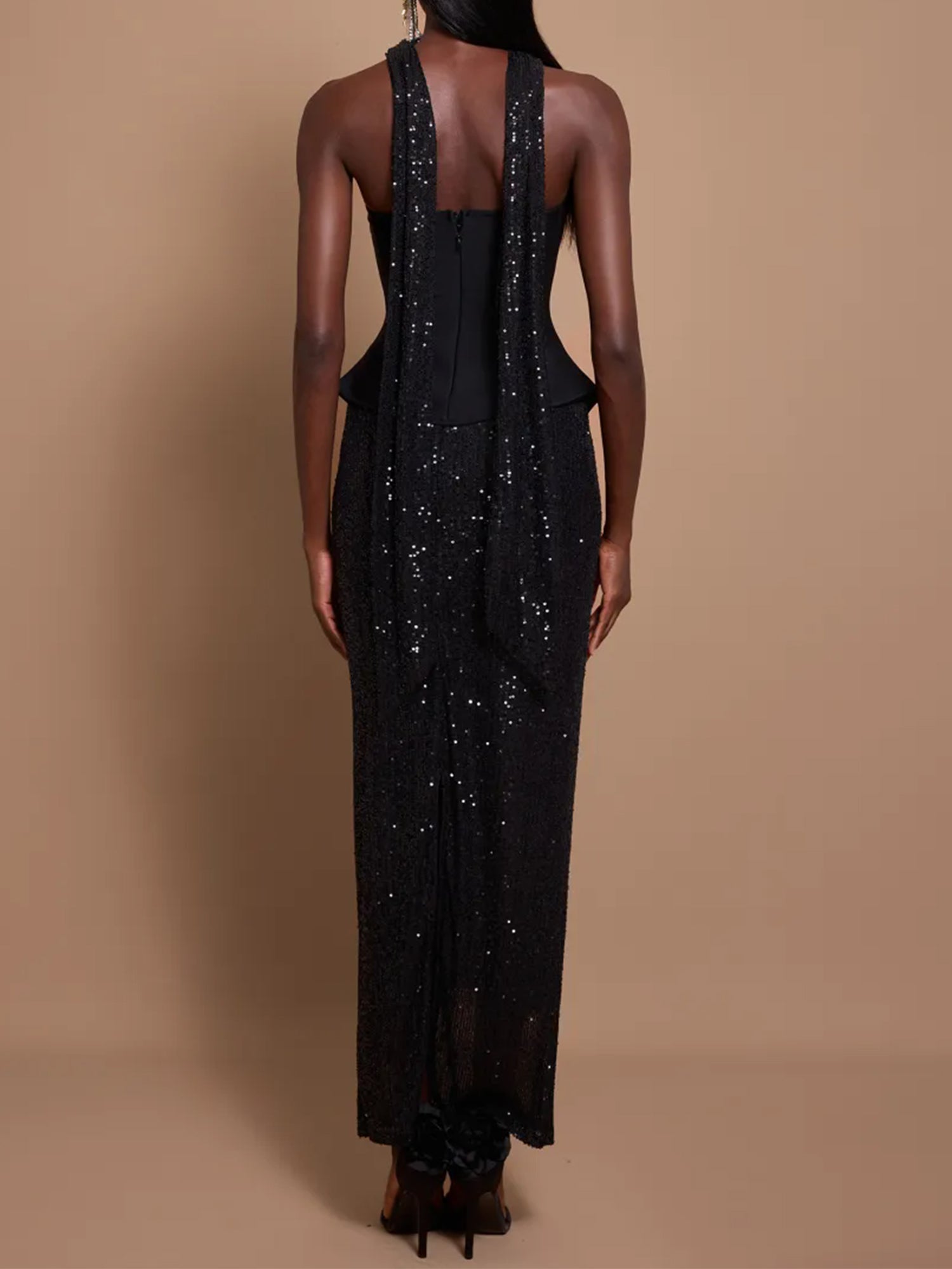 Off-Shoulder Bandage Top & Sequin Midi Skirt Set