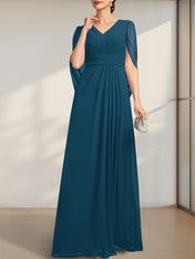 A-line V-Neck Floor-Length Chiffon Mother of the Bride Dress With Pleated