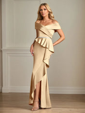 Trumpet/Mermaid Off the Shoulder Floor Length Satin Mother Of the Bride Dress With Ruffles