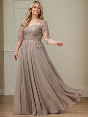 A-line Scoop Illusion Floor-Length Lace Chiffon Mother of the Bride Dress With Sequins