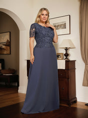 A-line Scoop Floor-Length Lace Chiffon Mother of the Bride Dress With Sequins