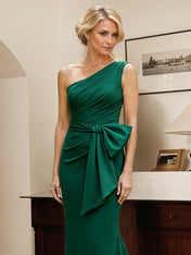 Dark Green Mermaid One-Shoulder Satin Mother Of The Bride Dress With Bows