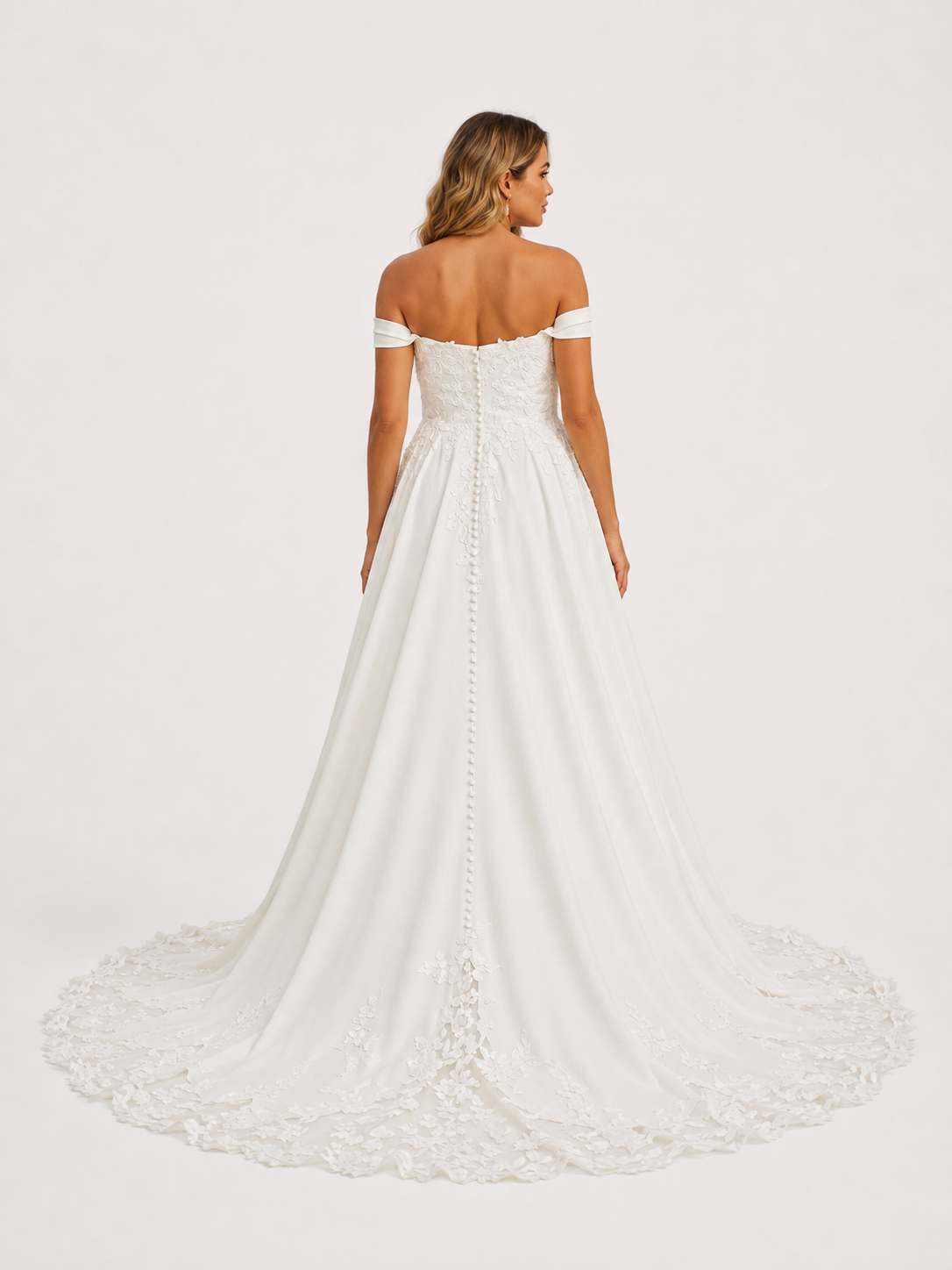 Elegant Off-the-Shoulder Draped Satin A-Line Wedding Dress with Chapel Train