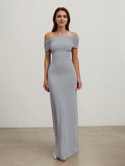 Party Elegant Slate Grey Dress Sleeveless Pleated Floor-Length Dress