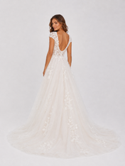 Elegant Floral Applique Tulle A-Line Wedding Dress with Sweep Train
