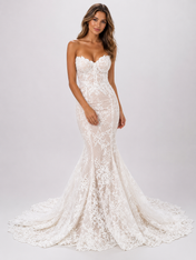 Elegant Strapless Lace Applique Mermaid Wedding Dress with Chapel Train