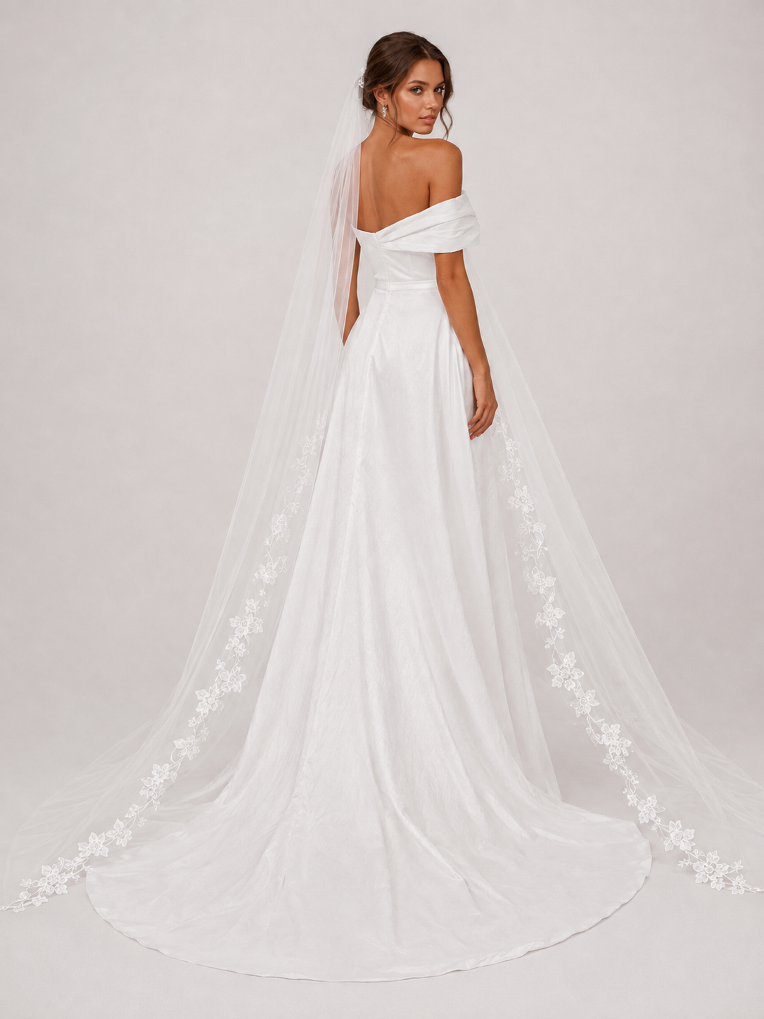 Elegant One-Shoulder Ruched Satin A-Line Wedding Dress with High Slit and Chapel Train