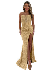 Gorgeous Sparkly Strapless Long Mermaid Prom Dress with Slit