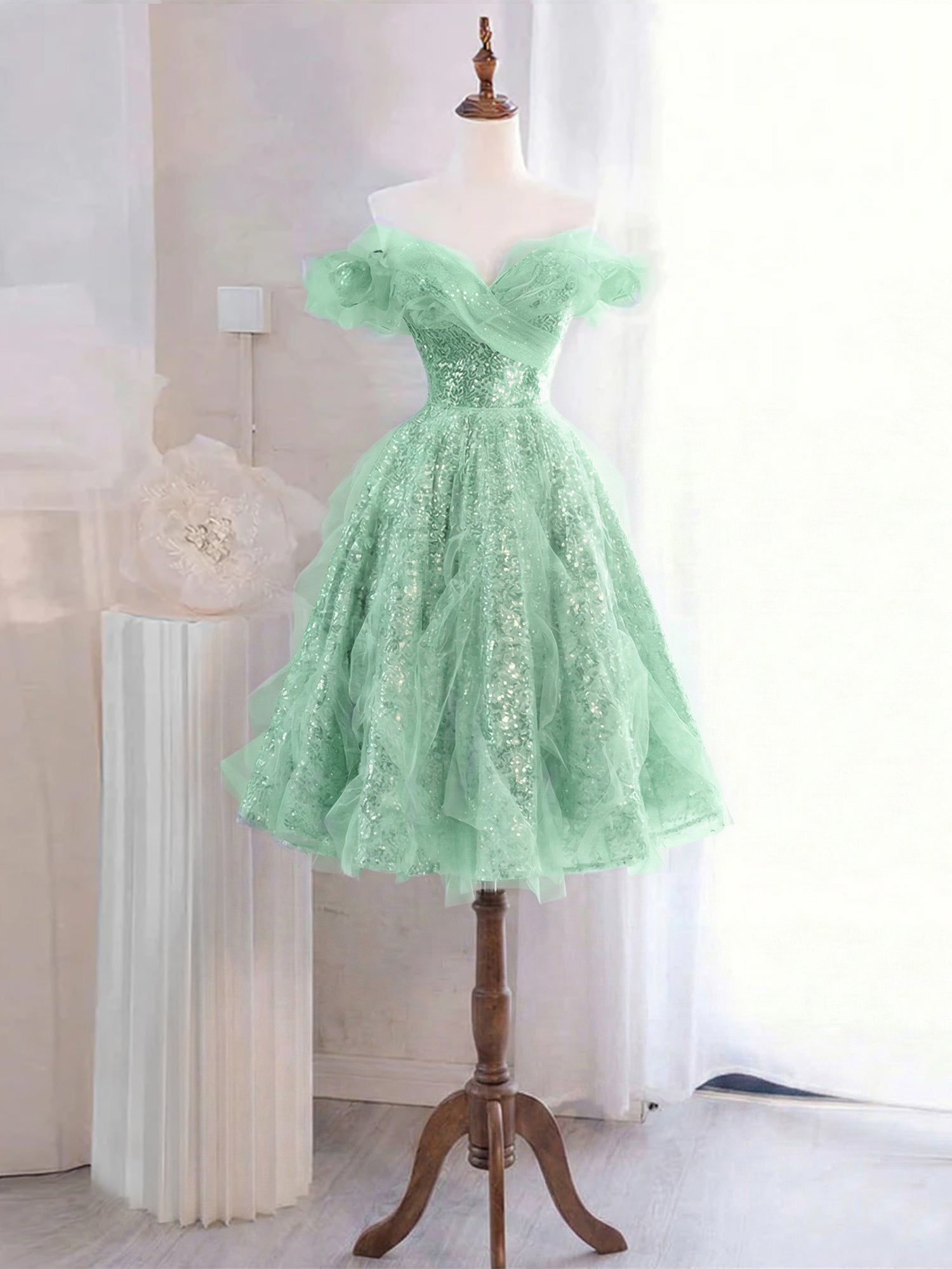 Whimsical Lavender Glitter Tulle Off-the-Shoulder Mini Homecoming Dress