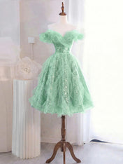 Whimsical Lavender Glitter Tulle Off-the-Shoulder Mini Homecoming Dress