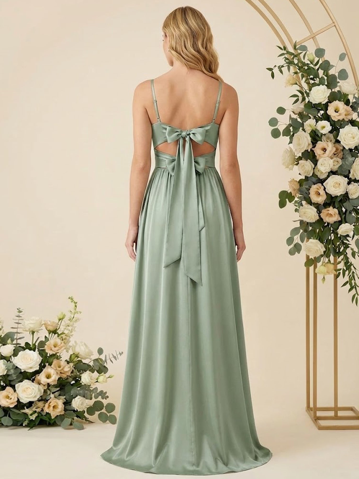 Spaghetti Straps A Line Chiffon Long Bridesmaid Dresses with Slit