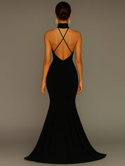 Mermaid Halter Neck Satin Formal Dress with Slit