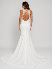 Elegant Square-Neck Lace Applique Satin Mermaid Wedding Dress with Sweep Train