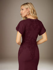 Cabernet Trumpet/Mermaid Stretch Crepe Scoop Neck Flutter Sleeve Floor Length Dress