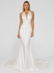 Sleek Halter Satin Mermaid Wedding Dress with Sweep Train