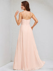 A-Line V-Neck Floor-Length Chiffon Bridesmaid Dress With Pleated