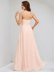 A-Line V-Neck Floor-Length Chiffon Bridesmaid Dress With Pleated