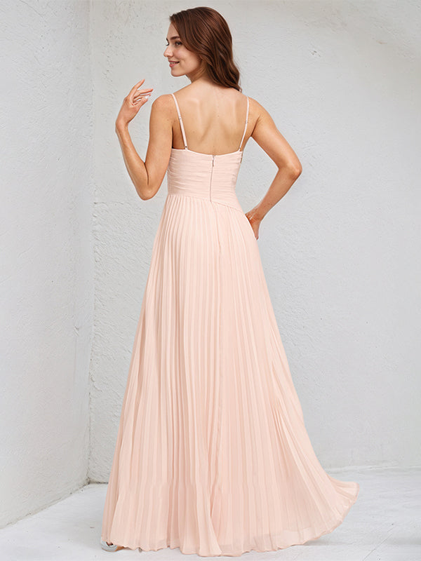 A-Line V-Neck Floor-Length Chiffon Bridesmaid Dress With Pleated