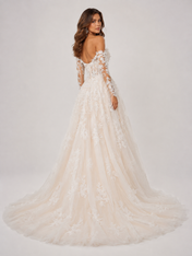 Elegant Off-the-Shoulder Lace Applique Tulle A-Line Wedding Dress with Chapel Train