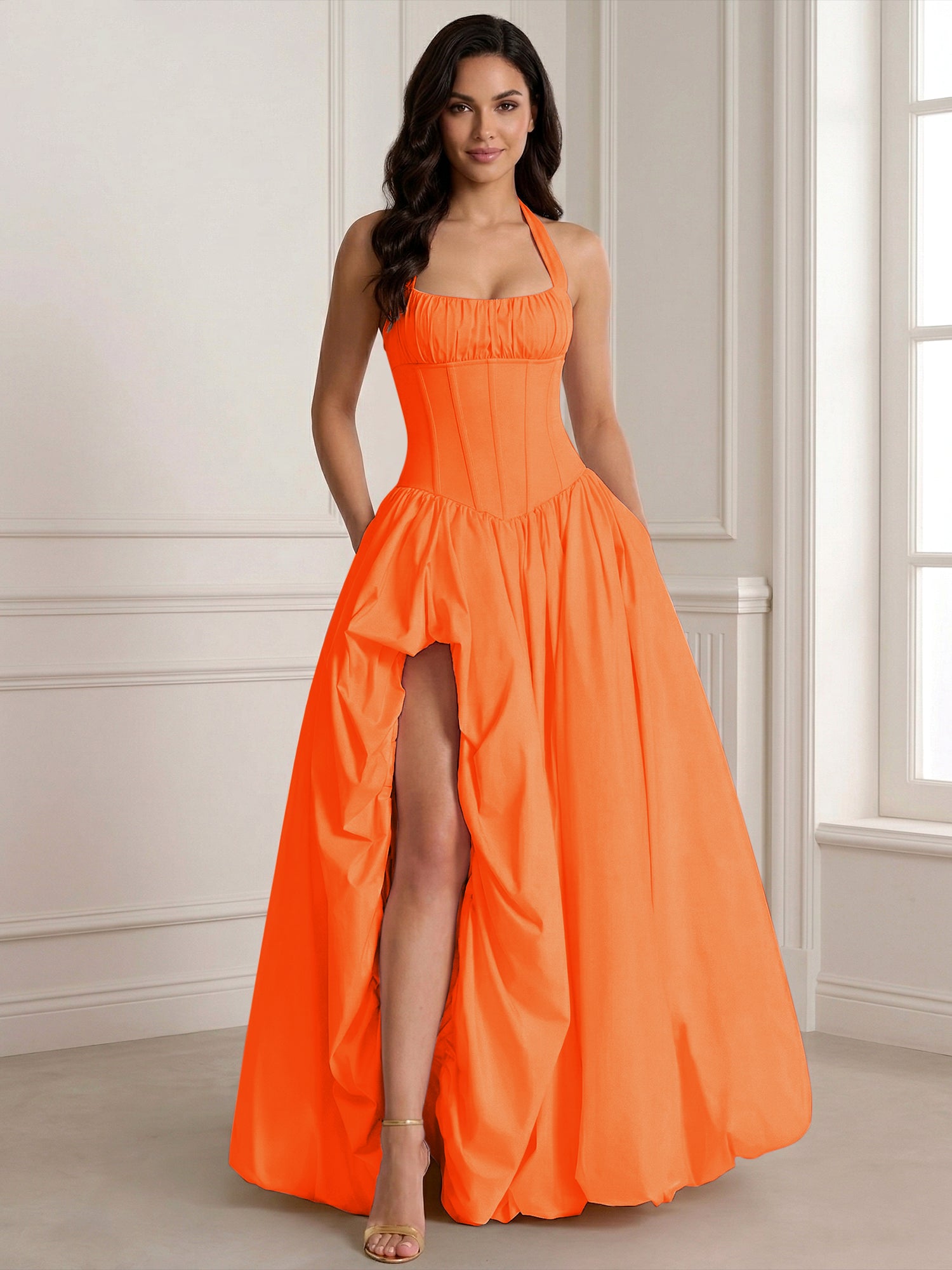 Glamorous Blush Pink Halter Corset Evening Paty Dress Gown
