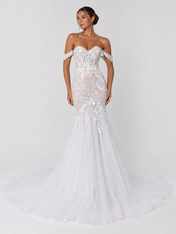 Elegant Off-the-Shoulder Lace Applique Mermaid Wedding Dress with Chapel Train