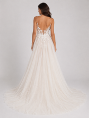 Elegant Floral Applique Tulle A-Line Wedding Dress with Sweep Train
