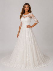 Elegant Lace Applique Tulle A-Line Wedding Dress with Sweep Train
