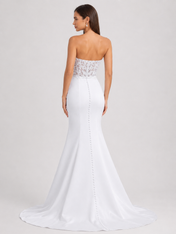 Elegant Strapless Lace Bodice Satin Mermaid Wedding Dress with Chapel Train