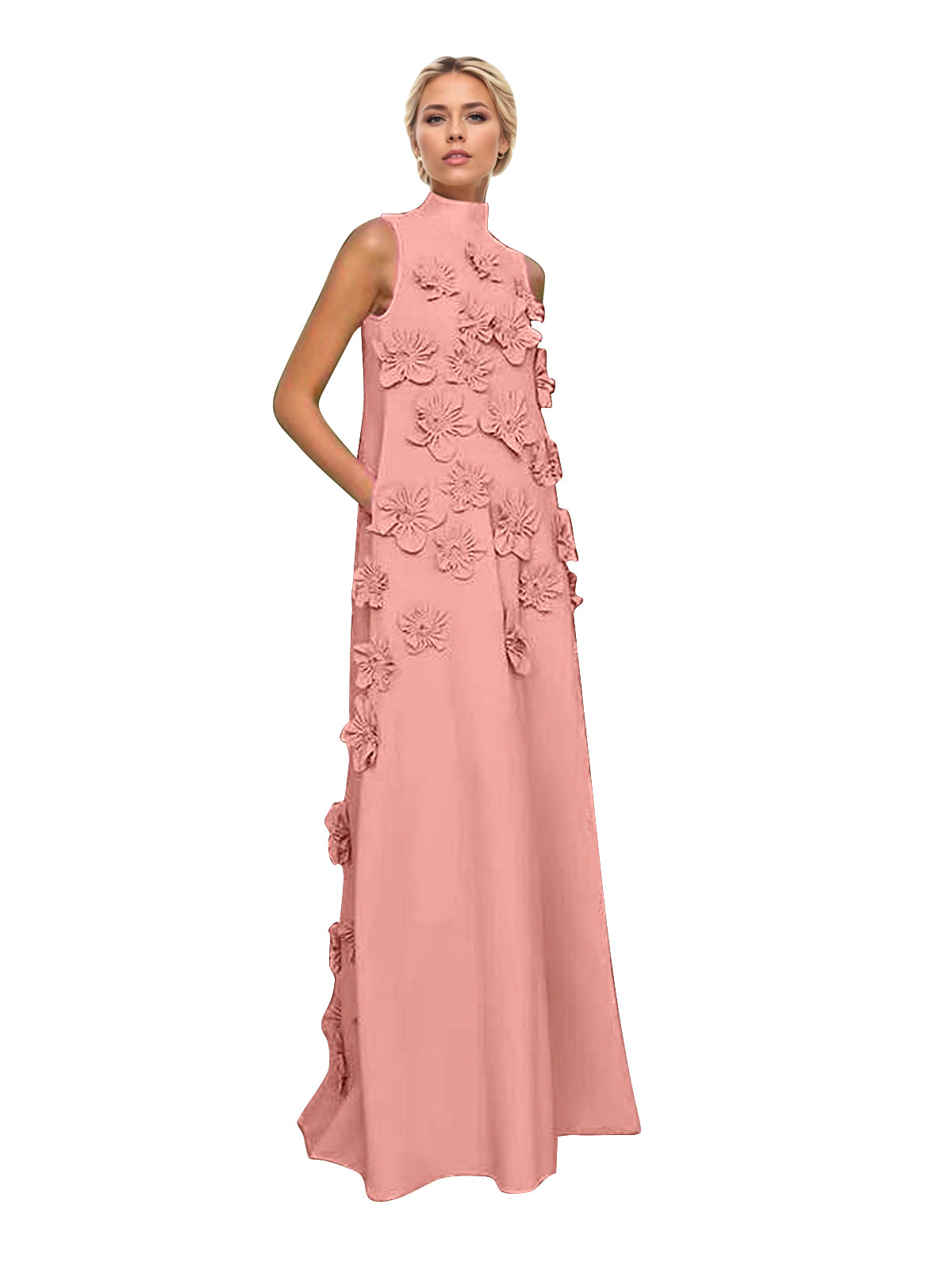 Onions Purple Rose Flower Maxi Dress
