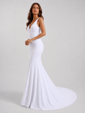Elegant Deep V-Neck Lace Sheath Wedding Dress with Low Back and Sweep Train
