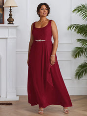 A-Line Square Neckline Lace Chiffon Mother of the Bride Dress